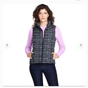 Lands' End Down filled puffer Black White Quilted Shell Vest jacket sz L women’s